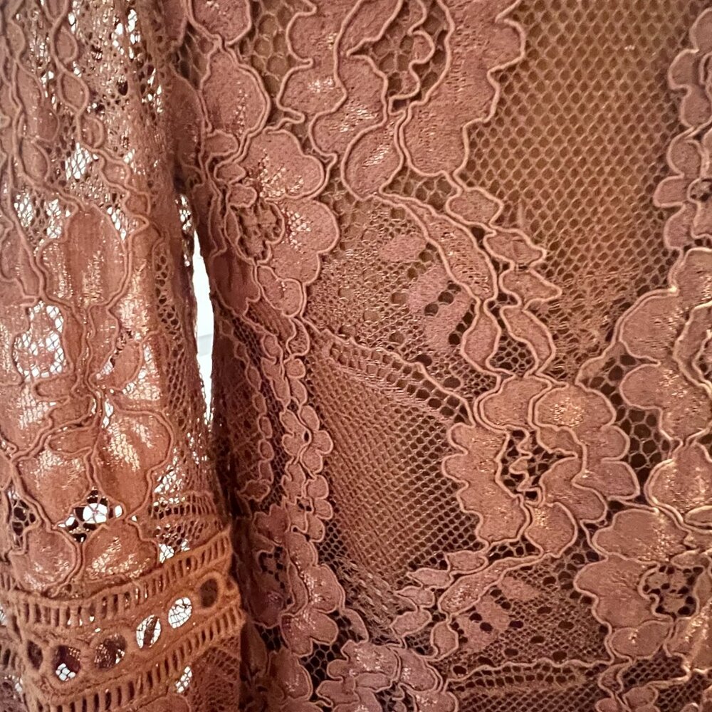 Copper Lace Cocktail Mini Dress Size S with 3/4 length Sleeve